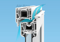 Оконный приточный клапан Air-Box Comfort с козырьком в разрезе